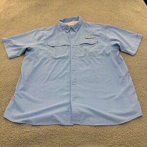 Columbia PFG Fishing Shirt Mens XXL Short Sleeve Blue Omni-Shade UPF40
